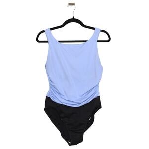 Miraclesuit Periwinkle Purple & Black Colorblock Slimming Swimsuit Size 14